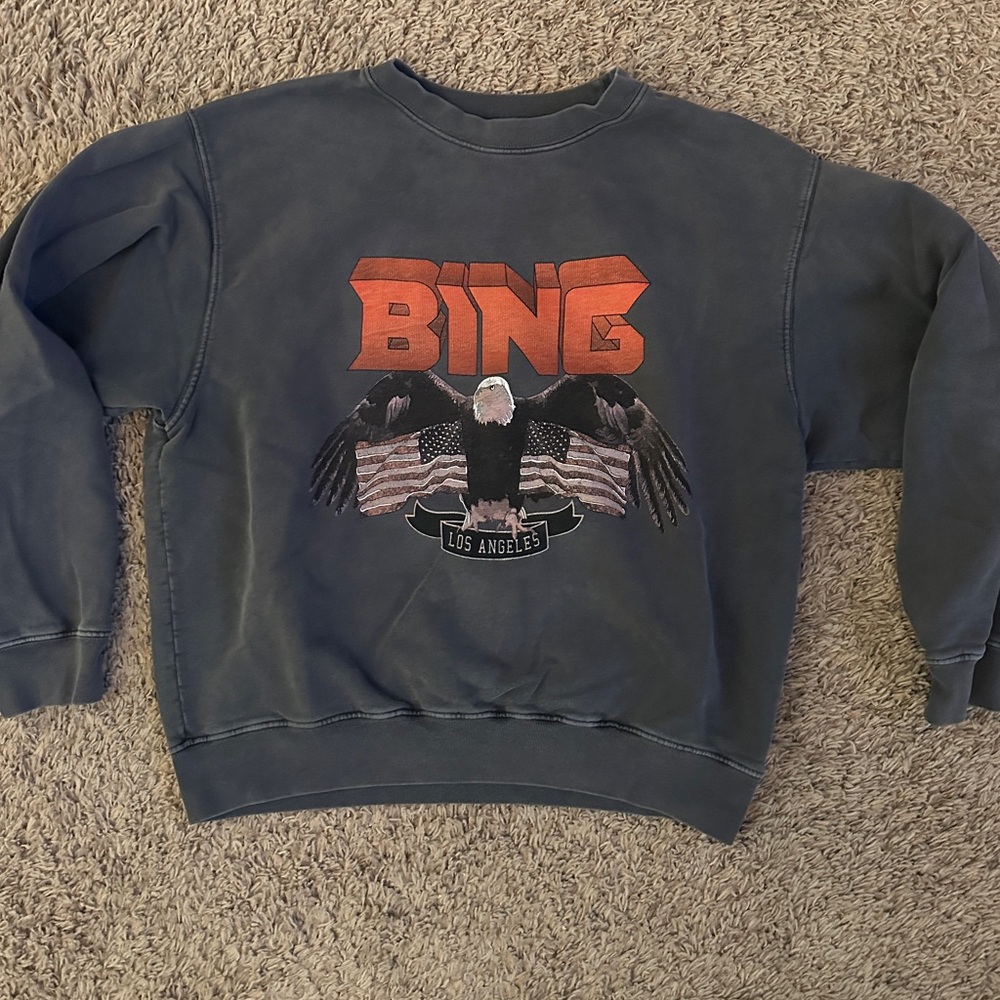 Anine Bing Women’s Vintage Eagle graphic crewneck Sweatshirt gray sz L